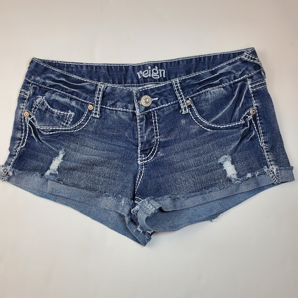 Reign Juniors Raw Edge Cuffed Denim Shorts